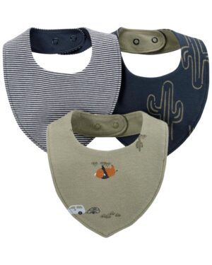 Pack 3 Baberos bandana para bebe niño marca Carters 100% Original en Chile