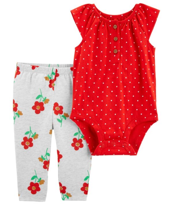 Conjunto body rojo manga corta y pantalón para bebe niña marca Carters 100% Original en Chile