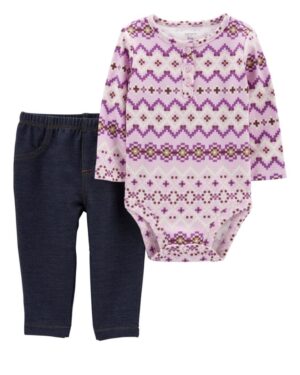 Conjunto body lila manga larga y pantalón de algodón para bebe niña marca Carters 100% original en Chile