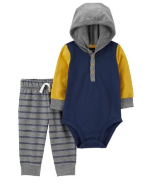 Conjunto body bicolor manga larga y pantalón de algodón para bebe niño marca Carters 100% original en Chile