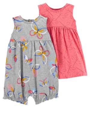 Pack Enterito mariposa y vestido para bebe niña marca Carters 100% Original en Chile