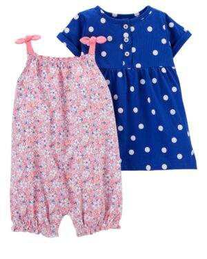 Pack Enterito y vestido lunares para bebe niña marca Carters 100% Original en Chile