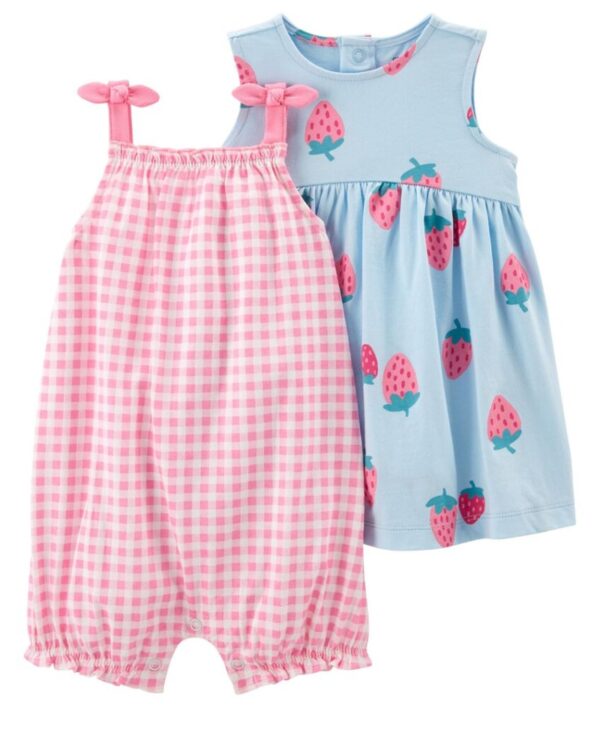 Pack Enterito y vestido frutilla para bebe niña marca Carters 100% Original en Chile