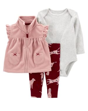 Conjunto vest rosa micropolar, body y pantalón para bebe niña marca Carter's 100% original en Chile
