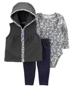 Conjunto vest body floreado manga larga y pantalón para bebe niña marca Carter's 100% original en Chile