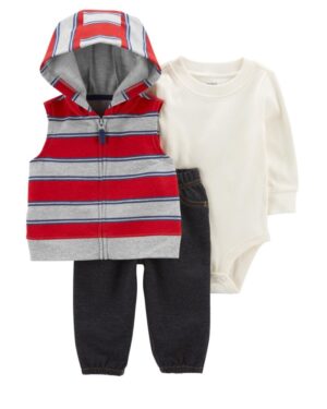 Conjunto vest a rayas body y pantalón gris para bebe niño marca Carter's 100% original en Chile
