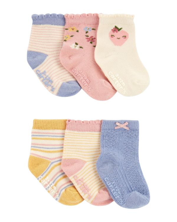 Pack 6 Calcetines pastel de bebe niña marca Carter's en Chile 100% Original