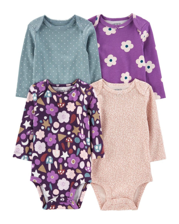 Pack 4 bodies morado manga larga para bebe niña marca Carter's 100% original en Chile